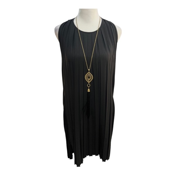 FRENCH CONNECTION Baby Doll Black Satin Pleated Cocktail Dress 2 - Picture 5 of 15